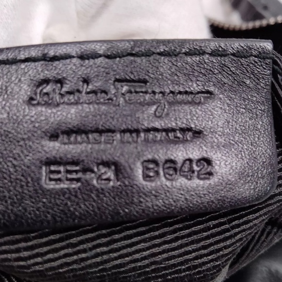 Auth Salvator Ferragamo Black Leather Small Studded Crescent Vara Hobo Bag - Picture 9 of 9